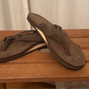 Rainbow Brown Women's Braided Leather Flip Flop Sandals-Never Worn